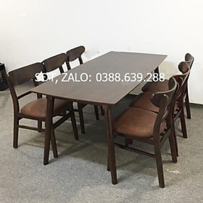 Bộ bàn ăn mango nâu 1m65 + 6 ghế mango  Thương hiệu Nội Thất Bình Long 