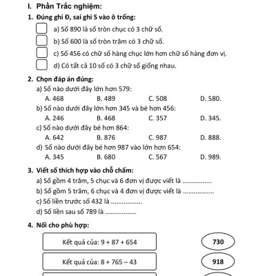 100 Đề Kiểm Tra Toán 3 (Biên Soạn Theo Chương Trình Mới)
