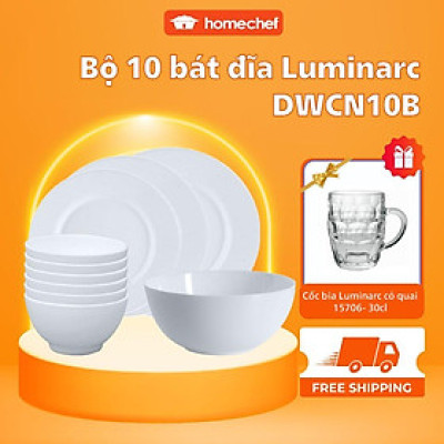 Bộ bát đĩa (tô, chén, dĩa) thủy tinh Luminarc Diwali 10 chi tiết DW10D, dùng lò vi sóng, máy rửa bát