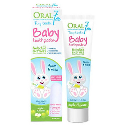 Kem đánh răng trẻ em an toàn khi nuốt kèm bàn chải ngón tay Oral7 Tiny Teeth 40ml (Cho bé từ 3 tháng - 3 tuổi)