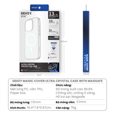 Ốp Lưng Sạc Từ Tính DEKEY Magic Cover Crystal Case cho Iphone 16 Pro max/ 16 Pro/ 16 Plus Ốp Dẻo Trong Suốt Bảo Vệ Máy_ Hàng Chính Hãng Japan