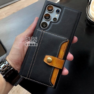 Ốp Lưng Cho Samsung S25 Ultra / S24 Ultra / S23 Ultra Da Simili Có Ngăn Để Thẻ Có Quai Gài - BUM STORE GALAXY CASE