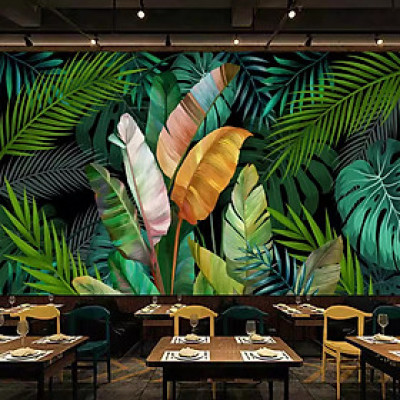 (HCM) Tranh dán tường 3d lá nhiệt đới 2 tropical tranh sẵn keo, dễ dán(in theo yêu cầu)