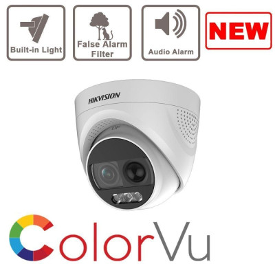 CAMERA HD-TVI COLORVU HIKVISION DS-2CE72DF3T-PIRXOS 2Mp CÓ MÀU ĐÊM và Đèn Báo Động - Hàng chính hãng