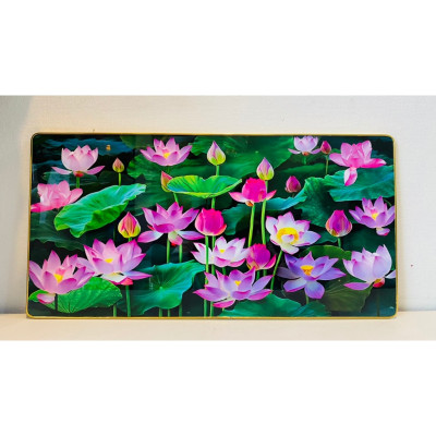 (ẢNH CHỤP THẬT) Tranh treo tường hoa sen hồng trang trí phòng khách,khách sạn kèm đinh treo