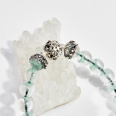 Vòng tay phong thủy nữ đá thạch anh xanh charm cua 8mm mệnh hỏa , mộc - Ngọc Quý Gemstones