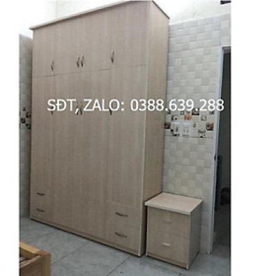 Tủ nhựa + táp đầu giường vân gỗ sồi 240x165x46cm