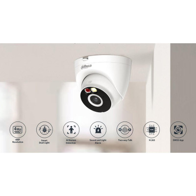 Camera IP Wifi Dome Full Color 4MP DAHUA DH-T4A-LED, Đàm thoại 2 chiều, Đèn LED 30m, Phát hiện chuyể - Hàng chính hãng