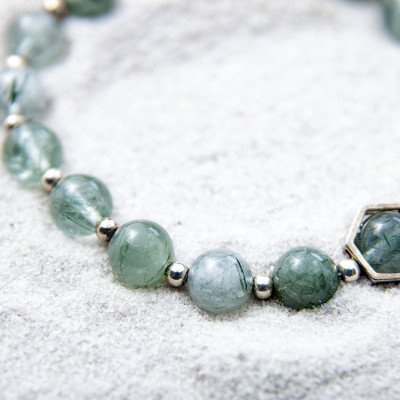 Vòng Tay Đá Phong Thủy Nữ Thạch Anh Tóc Xanh Thiên Nhiên AAAA Mạng Mộc - Hỏa VT056