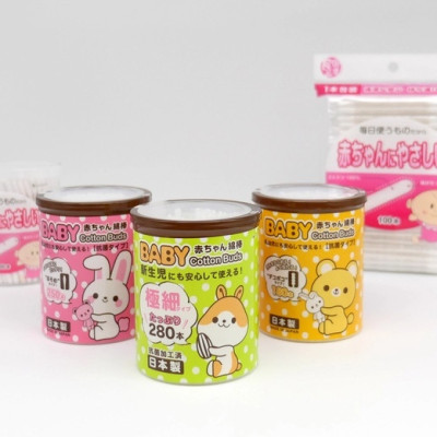 Hộp tăm bông ngoáy tai in hoạt hình ngộ nghĩnh cho bé Sanyo - Made in Japan