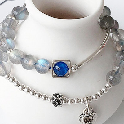 Vòng 2 line đá xà cừ ánh xanh phối charm khóa mệnh thủy, kim - Ngọc Quý Gemstones