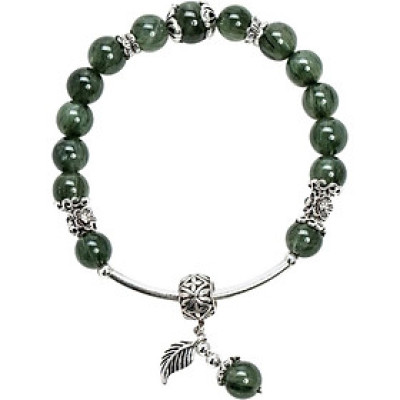 Vòng Tay Thạch Anh Tóc Xanh 8mm Charm Lá Bạc Ngọc Quý Gemstones VT112