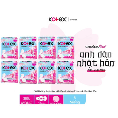 Combo 8 gói băng vệ sinh Gardenia Deo+ - Hoa Anh Đào Mặt Bông siêu mỏng 23cm 8 miếng