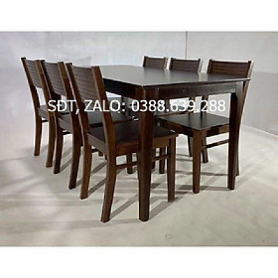 Bộ bàn ăn cherry nâu mặt gỗ 1m65 + 6 ghế cherry  Thương hiệu Nội Thất Bình Long 