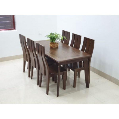 bàn ghế ăn gỗ sồi 80x1m6 gồm 6 ghế phun màu óc chó