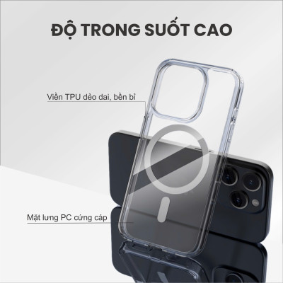 Ốp Lưng Sạc Từ Tính DEKEY Magic Cover Crystal Case cho Iphone 16 Pro max/ 16 Pro/ 16 Plus Ốp Dẻo Trong Suốt Bảo Vệ Máy_ Hàng Chính Hãng Japan