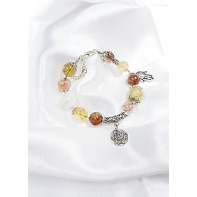 Vòng tay mệnh Thổ , Kim đá thạch anh tóc kết hợp charm hoa sen bạc LAT.113