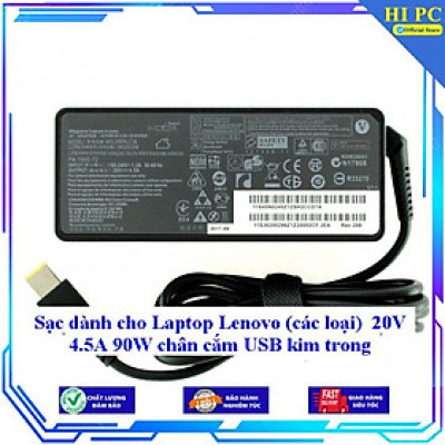 Sạc dành cho Laptop Lenovo (các loại) 20V 4.5A 90W chân cắm USB kim trong - Kèm Dây nguồn - Hàng Nhập Khẩu