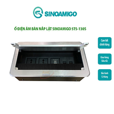 Hộp ổ cắm điện, mạng, USB âm bàn Sinoamigo STS-130S, chất liệu nhôm xước màu bạc, nắp mở lật tiện dụng - Hàng chính hãng