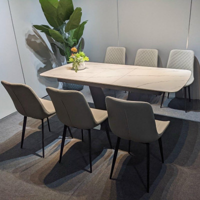 Bàn ăn mặt đá phiến thông minh kéo dài chân chữ V kết hợp ghế Nelson