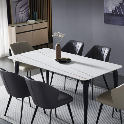 Bàn ăn mặt đá tối giản phong cách Ý - Bàn ăn vân mây đen trắng 140*80cm LUX-BGA09