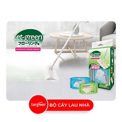 Bộ Cây Lau Nhà Đa Năng LET-GREEN (Cây Lau + Khăn Lau Sàn + Vải Hít Bụi + 2 Bao Giấy Vệ Sinh) - Kháng Khuẩn Đuổi Kiến Phòng Mạt