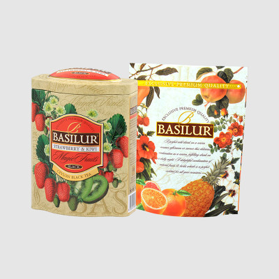 Trà đen Ceylon Basilur cao cấp vị Dâu tây & Kiwi - 100g (Hộp thiếc)