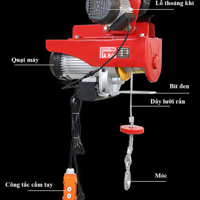 Bộ Tời Điện Kèm Rùa ABG PA800 (250/500Kg) 30 Mét Giúp Máy Tời Treo Nâng Hạ Vật Nặng Dễ Dàng Trong Nhà Xưởng Công Nghiệp Và Đời Sống, Nâng Kéo Linh Hoạt, Hiệu Quả Cao – Hàng Chính Hãng