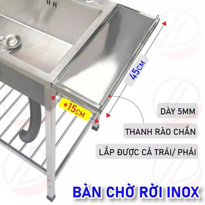 COMBO Chậu Rửa Chén Bát Có Kệ Chân Nhiều Kích Thước Lắp Thêm 2 Bàn Chờ Rộng Rãi - Gồm chậu, xi phông, kệ chân, 2 bàn rời