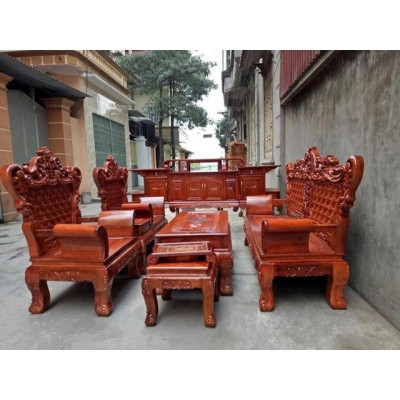 Bàn Ghế Luois Hoàng Gia gỗ Xà Cừ Đỏ