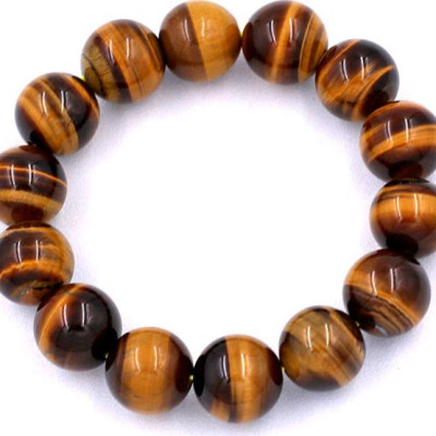 Chuỗi hạt đeo tay đá mắt hổ vàng đen 14 ly - Vòng chuỗi đeo tay đá phong thủy