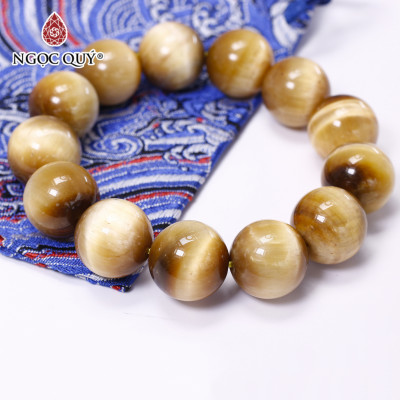 Vòng tay trơn đá thạch mắt hổ vàng tâm size hạt 16mm mệnh thổ , kim - Ngọc Quý Gemstones