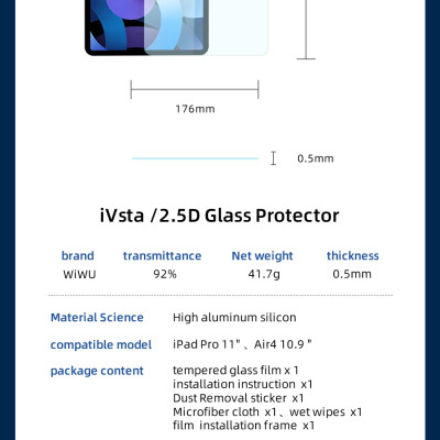 Kính cường lực cho iPad 10.9 inch 2020 Air 4, Air 5 hiệu WiWU ivista, vát viền 2.5D, bảo vệ Full màn,chống xước, chống vỡ, trong suốt - Hàng chính hãng
