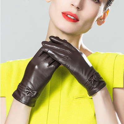 Găng tay nữ da cừu lót lông ấm BHY8714 Cản gió, giữ ấm tốt, thoải mái lái xe
