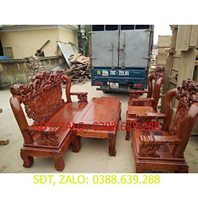 Bộ Bàn Ghế Đồng Kỵ Rồng Bát Tiên Gỗ Hương Vân