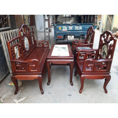 Bộ Bàn Ghế Giả Cổ Móc Mỏ Khảm Đá Gỗ Gụ