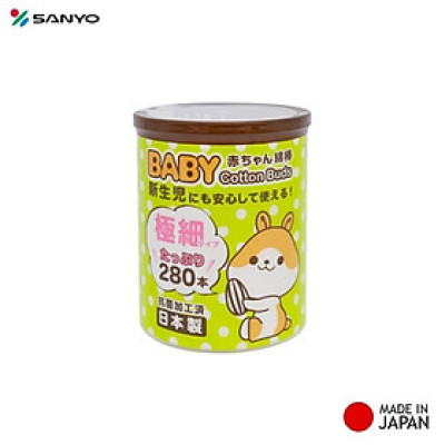 Hộp tăm bông kháng khuẩn Sanyo ( 280 que ) 100% Bông gòn tự nhiên mềm mại - made in Japan