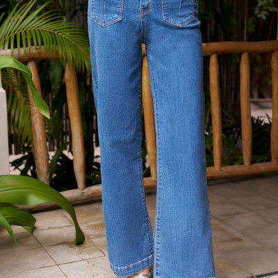 DOTTIE - Quần jeans ống đứng 4 túi nữ - Xanh nhạt - Q0109