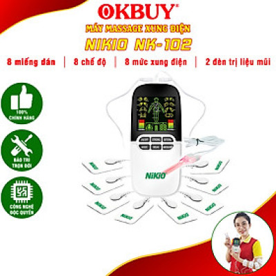 Máy Massage Xung Điện Trị Liệu Nikio NK-102 - 8 Miếng Dán Mát Xa Giảm Đau Nhức Toàn Thân Với Công Nghệ Điện Xung Mới - Đèn Hồng Ngoại Hỗ Trợ Trị Viêm Mũi Dị Ứng, Viêm Xoang - Pin Sạc Không Dây Tiện Lợi
