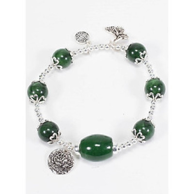 Vòng Đá Cẩm Thạch Sơn Thủy Phối Lu Thống & Charm Hoa Sen 10mm Ngọc Quý Gemstones