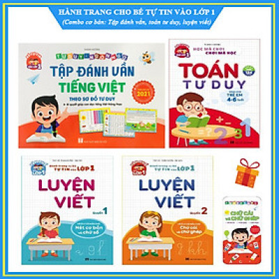 Hành trang cho bé tự tin vào lớp 1 - Bản mới nhất 2021 (Tập đánh vần 2021, toán tư duy 4-6 tuổi, Bộ 2 cuốn Luyện viết) - Tặng kèm bộ thẻ chữ cái và chữ ghép