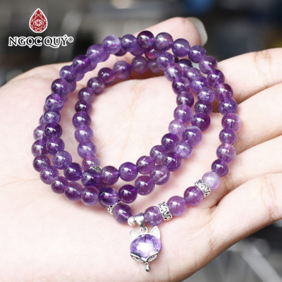 Vòng 3 line đá thạch anh tím phối hồ ly 6mm mệnh hỏa, thổ - Ngọc Quý Gemstones
