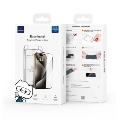Kính cường lực khung tự dán cho iPhone 14 / 14 Plus / 14 Pro / 14 Pro Max hiệu WIWU SQ-008 Easy install - Viền siêu mỏng 0.33mm, chống mẻ cạnh, Phủ nano siêu mượt - Hàng nhập khẩu