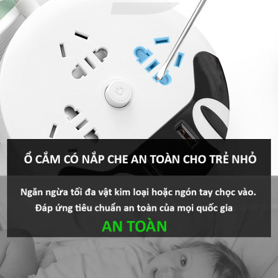 Ổ cắm kéo dài đa năng kèm nguồn USB sạc điện thoại hình mèo dễ thương, có kệ để điện thoại nhỏ gọn tiện dụng