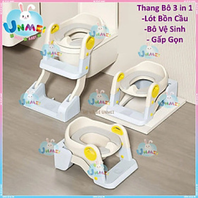 Bệ Lót Thu Nhỏ Bồn Cầu 3in1 Có Cầu thang Gấp Gọn Hỗ Trợ Ngồi Bô trong Phòng cho Bé Nhỏ