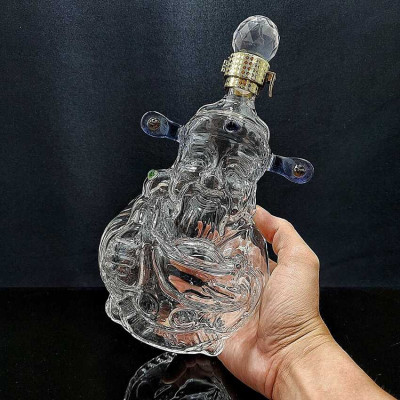 Chai Đựng Rượu Thủy Tinh 1000ML cao cấp mẫu Thần Tài – Chai thủy tinh đựng rượu 1 Lít – Vỏ Chai Rượu Đẹp decor (E8)