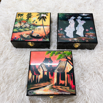 Hộp Trang Sức sơn mài cao cấp vuông 16x16 đựng đồ trang sức, vật dụng nhỏ xinh phòng ngủ, trang trí, quà tặng ý nghĩa