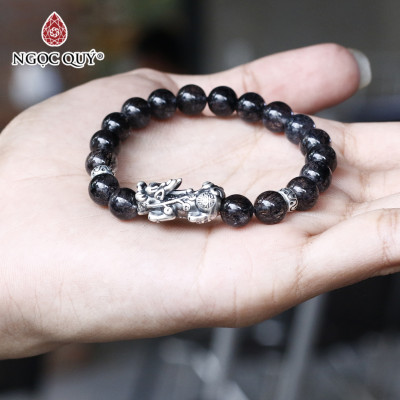Vòng tay đá thạch anh tóc đen phối tỳ hưu bạc thái size hạt 8mm mệnh thủy, mộc - Ngọc Quý Gemstones