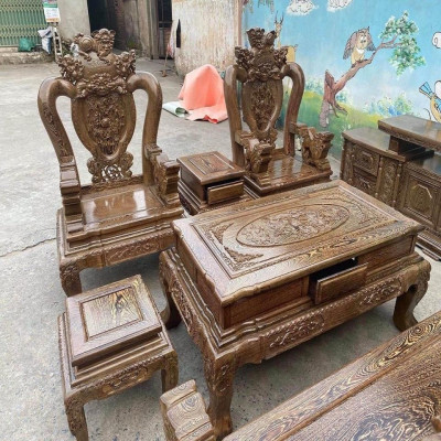 Bàn Ghế Nghê Phượng Gỗ Mun Đuôi Công