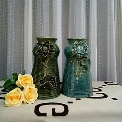 Lọ hoa đắp tay nổi xanh rêu,xanh lá